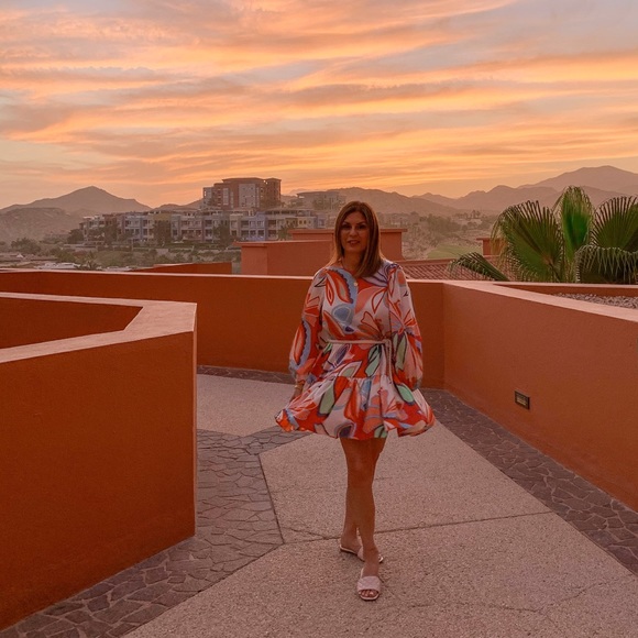 Alexis Mixed Floral Long Sleeve Rope Belt Tiered Dress - Picture 4 of 4